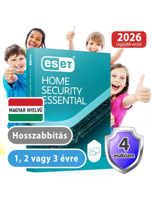 ESET Home Essential hosszabbítás 4 eszközre, 2 évre 30% kedvezménnyel tanárok, diákok, nyugdíjasok, EÜ dolgozók részére