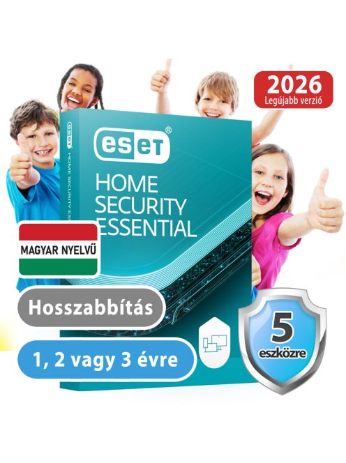 ESET Home Essential hosszabbítás 5 eszközre, 2 évre 30% kedvezménnyel tanárok, diákok, nyugdíjasok, EÜ dolgozók részére