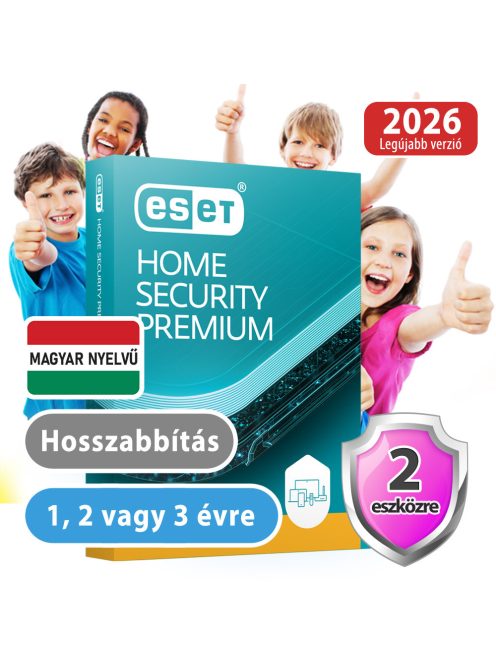 ESET Home Security Premium 2 eszközre 2 évre, hosszabbítás, 30% kedvezménnyel tanárok, diákok, nyugdíjasok, EÜ dolgozók részére