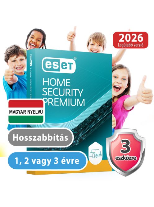 ESET Home Security Premium 3 eszközre 2 évre, hosszabbítás, 30% kedvezménnyel tanárok, diákok, nyugdíjasok, EÜ dolgozók részére