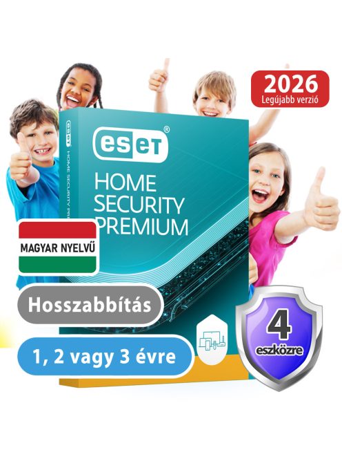 ESET Home Security Premium 4 eszközre 2 évre, hosszabbítás, 30% kedvezménnyel tanárok, diákok, nyugdíjasok, EÜ dolgozók részére
