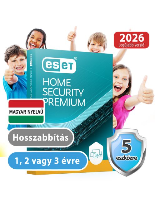 ESET Home Security Premium 5 eszközre 2 évre, hosszabbítás, 30% kedvezménnyel tanárok, diákok, nyugdíjasok, EÜ dolgozók részére